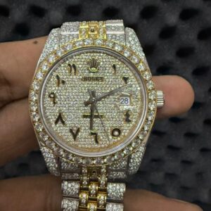 Round Dial Two tone moissanite iced out watch trending hip hop watch Gold 2 tone