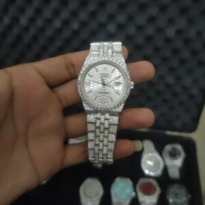 Round Dial white gold moissanite iced out watch trending hip hop watch Land Dweller