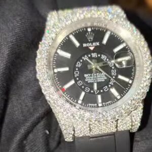 Premium Swiss movement Date Just Rolex with iced out dial bezel Moissanite watch with black rubber strap