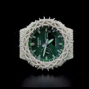 1:1 Gshock GA-2100 model Green Dial watch with Black Rubber band with VVS moissanite Bezel